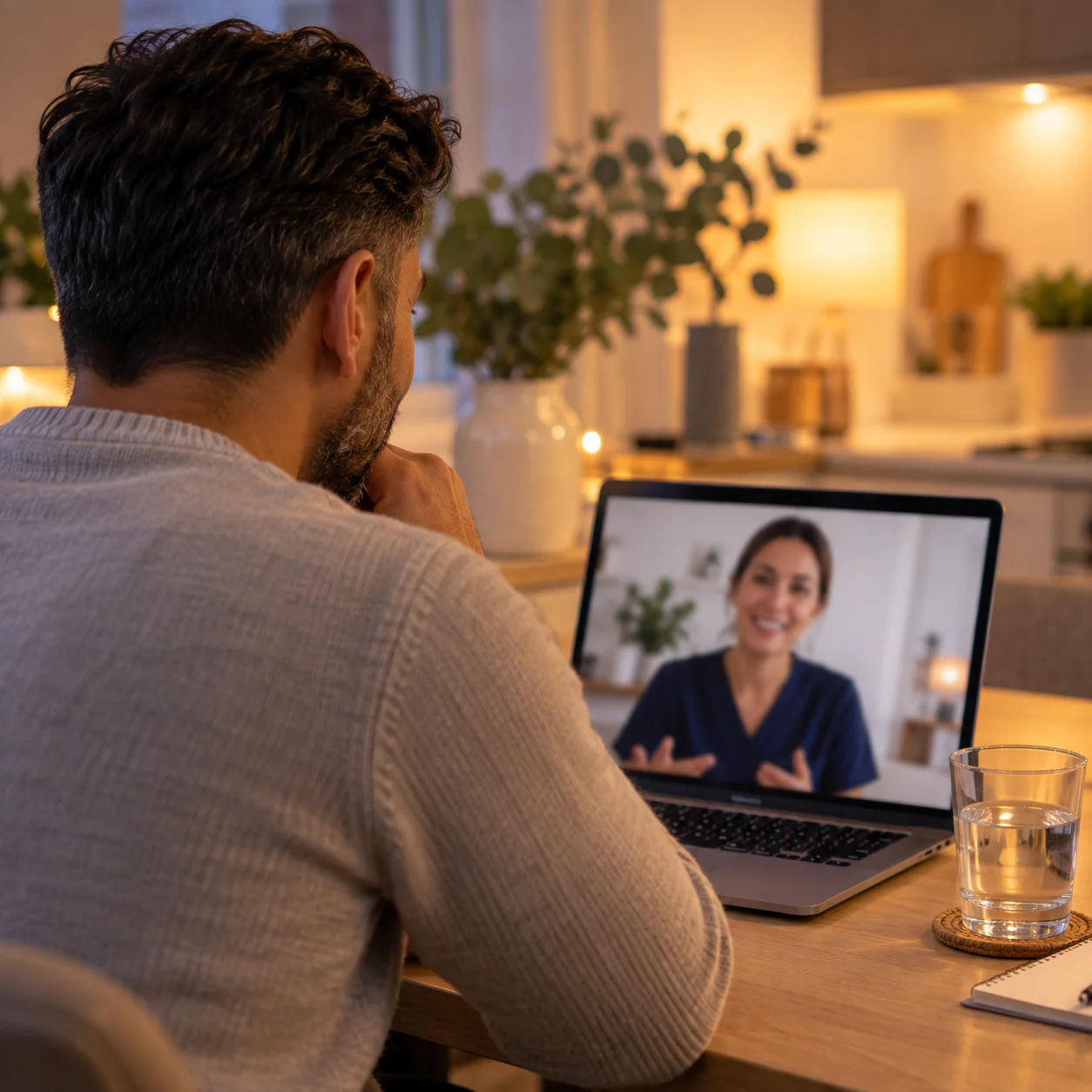 A Manova clinician on a video consultation with a patient